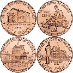 Complete Set Of (4) Lincoln 2009 Bicentennial Series 1 oz .999 Pure Copper Round