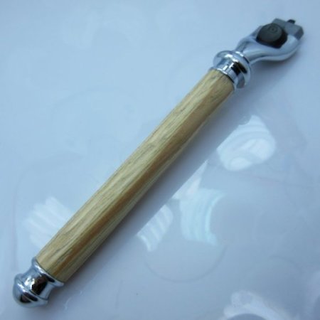 (image for) Hand Turned Razor Handle/Stand Set in (Hickory) Chrome