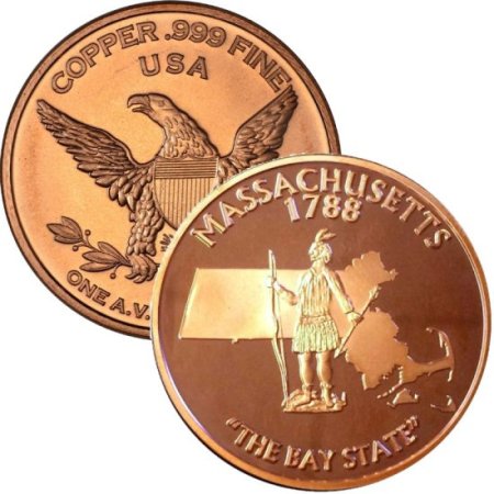 (image for) Massachusetts State Design 1 oz .999 Pure Copper Round