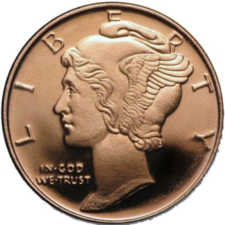 (image for) Mercury Head Dime Design (Shield Back ~ 2011) 1 oz .999 Pure Copper Round