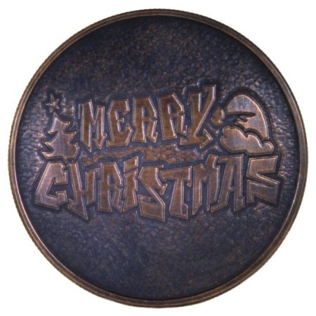 (image for) Merry Christmas ~ Graffiti (Snowflake Back Design Series) 1 oz .999 Pure Copper Round (Black Patina)