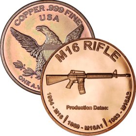 M-16 Rifle 1 oz .999 Pure Copper Round