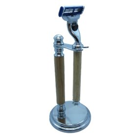 (image for) Hand Turned Razor Handle/Stand Set in (Hickory) Chrome