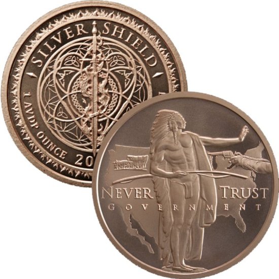 (image for) Manifest Destiny / Never Trust Government #93 (2018 Silver Shield - Mini Mintage) 1 oz .999 Pure Copper Round