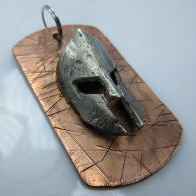 Spartan Helmet Dog Tag in Copper/Pewter by Marco Magallona