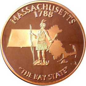 Massachusetts State Design 1 oz .999 Pure Copper Round