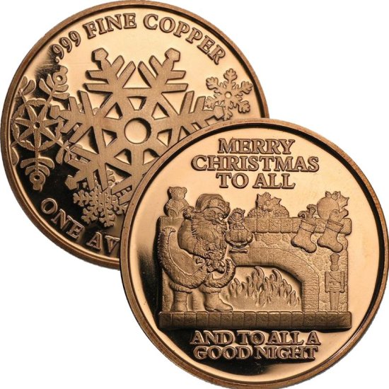 (image for) Merry Christmas To All (Snowflake Back Design Series) 1 oz .999 Pure Copper Round