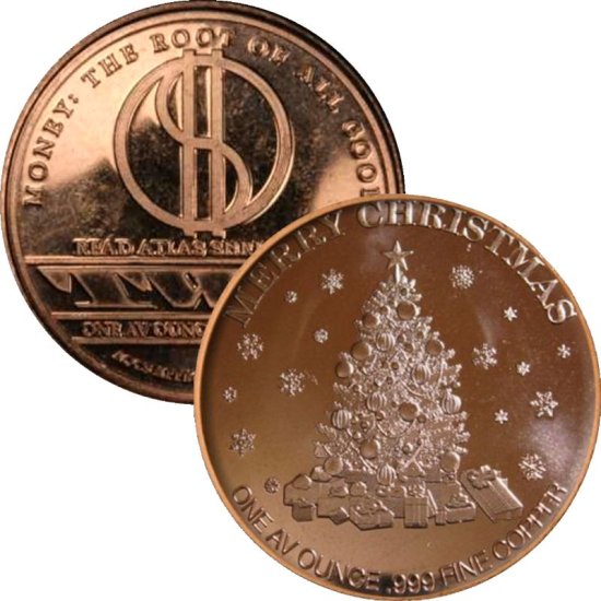(image for) Merry Christmas - Tree - Root Of All Good (AOCS) 1 oz .999 Pure Copper Round