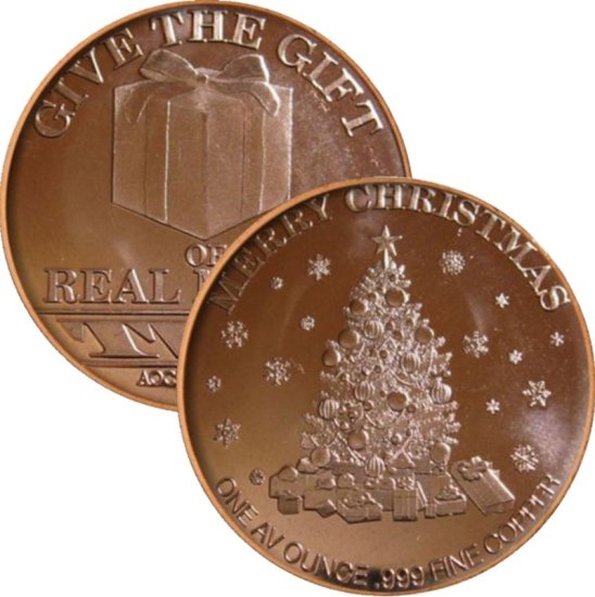 (image for) Merry Christmas - Tree - Gift Of Real Money (AOCS) (2012) 1 oz .999 Pure Copper Round