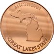 (image for) Michigan ~ The Great Lakes State 1 oz .999 Pure Copper Round