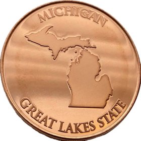 Michigan ~ The Great Lakes State 1 oz .999 Pure Copper Round