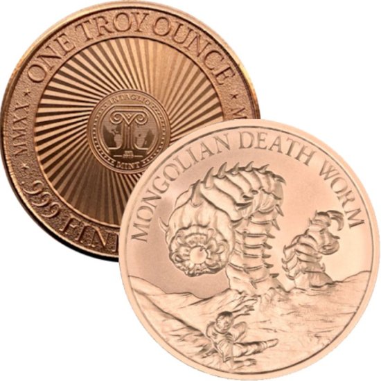 (image for) Mongolian Death Worm 1 oz .999 Pure Copper Round
