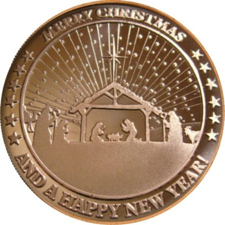 (image for) Nativity ~ Merry Christmas & Happy New Year (Snowflake Back Design Series) 1 oz .999 Pure Copper Round