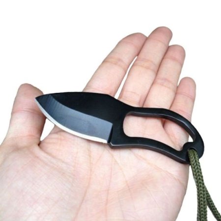 (image for) Neck Knife With Leather Sheath (Black Stainless Steel)