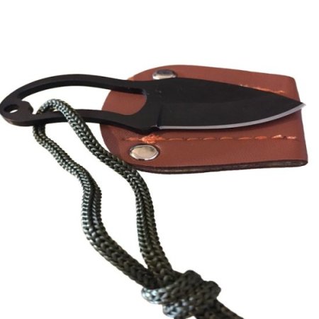 (image for) Neck Knife With Leather Sheath (Black Stainless Steel)