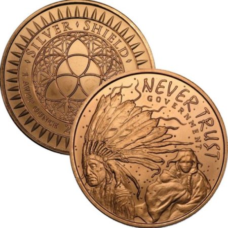 (image for) Never Trust Government 1 oz .999 Pure Copper Round (2017 Silver Shield)