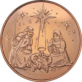Nativity ~ Merry Christmas (Tree Back Design Series) 1 oz .999 Pure Copper Round