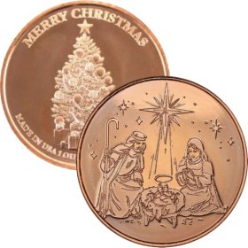 Nativity ~ Merry Christmas (Tree Back Design Series) 1 oz .999 Pure Copper Round