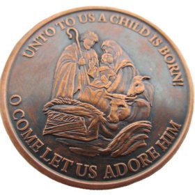 (image for) Nativity ~ Unto Us A Child Is Born (Snowflake Back Design Series) 1 oz .999 Pure Copper Round (Black Patina)