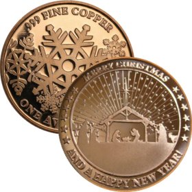 Nativity ~ Merry Christmas & Happy New Year (Snowflake Back Design Series) 1 oz .999 Pure Copper Round