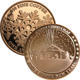 (image for) Nativity ~ Merry Christmas & Happy New Year (Snowflake Back Design Series) 1 oz .999 Pure Copper Round