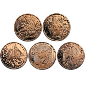 Complete Set of (5) Nordic Creatures Designs 1 oz .999 Pure Copper Rounds