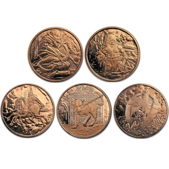 (image for) Complete Set of (5) Nordic Creatures Designs 1 oz .999 Pure Copper Rounds