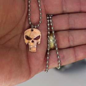 Punisher Necklace ~ Indian Head Cent Design from .999 Pure Copper 1/4 Oz. Round