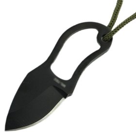 Neck Knife With Leather Sheath (Black Stainless Steel)