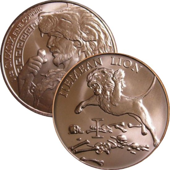 (image for) Nemean Lion 1 oz .999 Pure Copper Round (1st Design of the 12 Labors of Hercules Series)