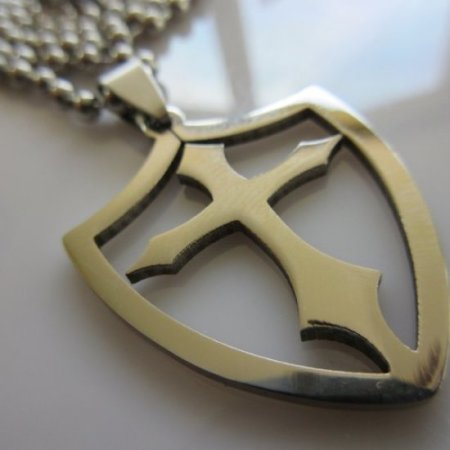 (image for) Open Shield Cross Necklace ~ Stainless Steel