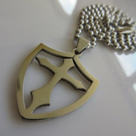 (image for) Open Shield Cross Necklace ~ Stainless Steel