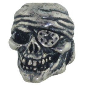 One-Eyed Jack Skull Bead in Solid .925 Sterling Silver by Schmuckatelli Co.