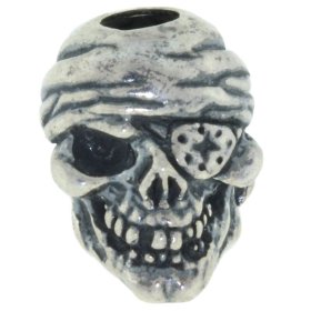 One-Eyed Jack Skull Bead in Solid .925 Sterling Silver by Schmuckatelli Co.