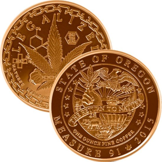 (image for) Oregon (Legalized Cannabis Series) 1 oz .999 Pure Copper Round