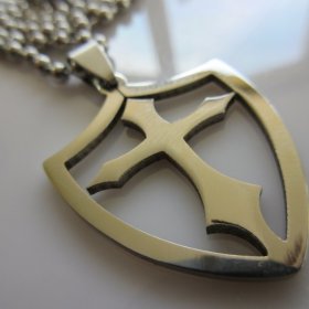 Open Shield Cross Necklace ~ Stainless Steel