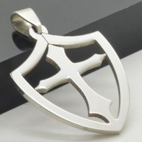 Open Shield Cross Pendant ~ Stainless Steel