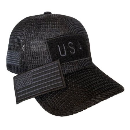 (image for) Black American Flag Patch Large Open Mesh Velcro Hat