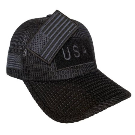 (image for) Black American Flag Patch Large Open Mesh Velcro Hat