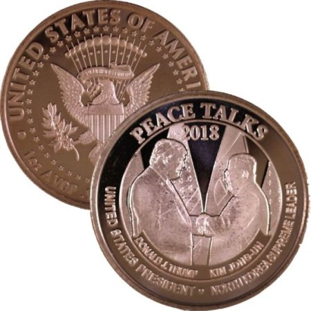 (image for) Peace Talks Hand Shake Donald Trump - Kim Jong-Un 1 oz .999 Pure Copper Round