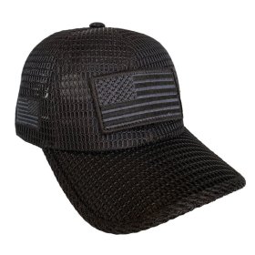 Black American Flag Patch Large Open Mesh Velcro Hat