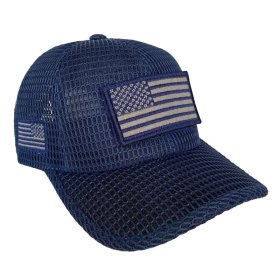 Dark Blue American Flag Patch Large Open Mesh Velcro Hat