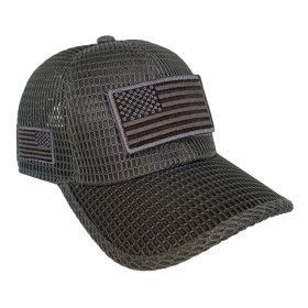 Dark Gray American Flag Patch Large Open Mesh Velcro Hat