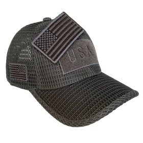 Dark Gray American Flag Patch Large Open Mesh Velcro Hat