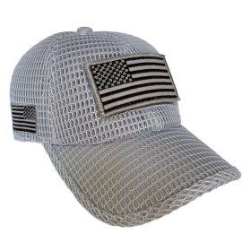 Light Gray American Flag Patch Large Open Mesh Velcro Hat