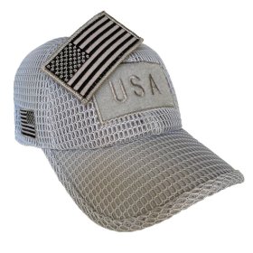 Light Gray American Flag Patch Large Open Mesh Velcro Hat