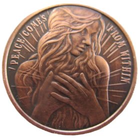 Peace Comes From Within 1 oz .999 Pure Copper Round (2016 Silver Shield) (Black Patina)