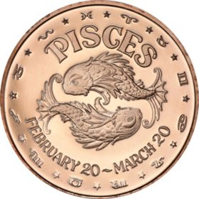 Pisces ~ Zodiac Sign Series 1 oz .999 Pure Copper Round