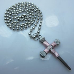 Nail Cross Ball Bead Necklace in Pink By Mr. Willie Hess