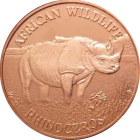 African Wildlife Rhinoceros 1 oz .999 Pure Copper Round
